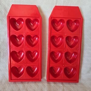 Red Heart-Shaped Ice Cube Trays Or Jello Shot Maker - Set Of 2, Each Makes 8